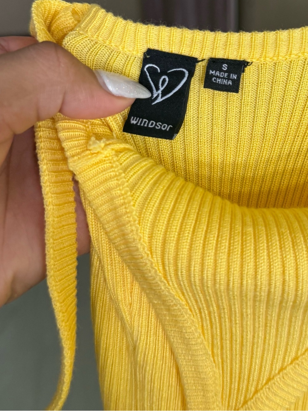 Windsor Bright Yellow Ribbed Maxi Slip Dress With Side Slit β Small - Picture 6 of 6